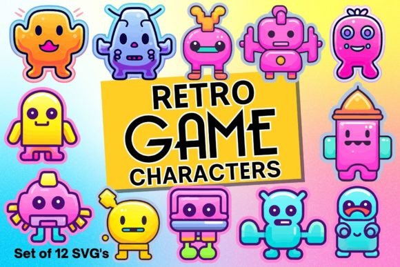 Retro Game Characters Clipart Set: Creative Solutions for Designers and Crafters