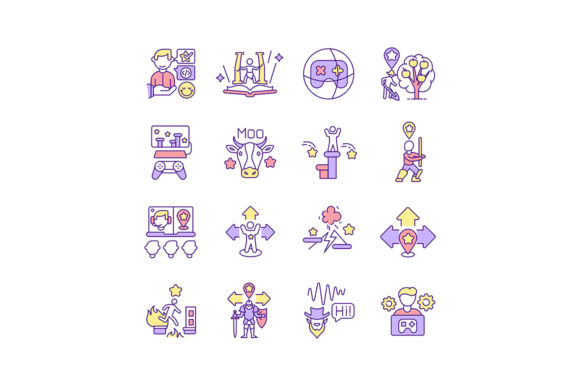 Video Game Design RGB Color Icons Set for Creators